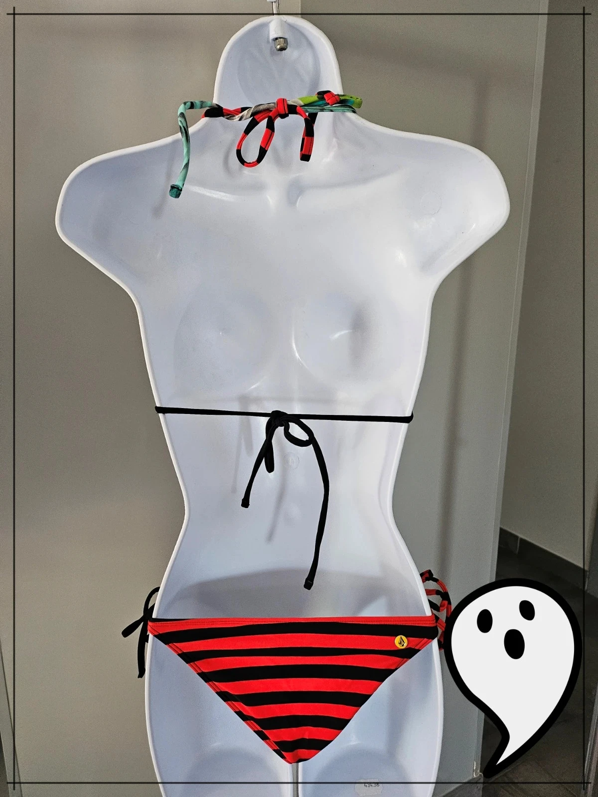 Volcom swimsuit bikini set red and black stripe and colorful floral – photo 5